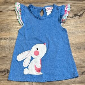 Jumping Fences Blue Top with Rabbit Appliqué
